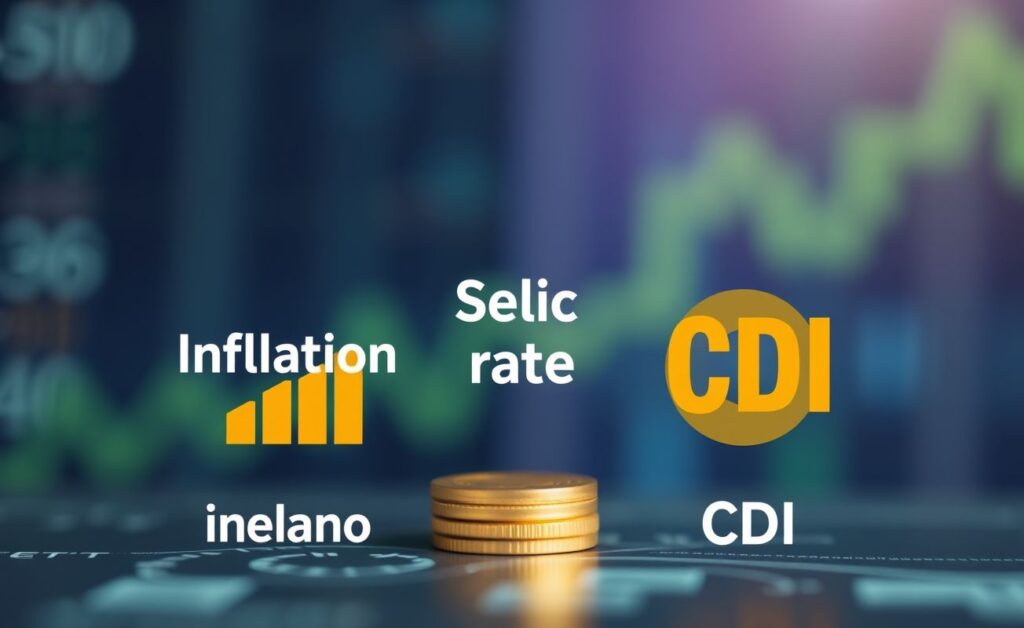 Representação de Inflação, Selic e CDI em fundo desfocado