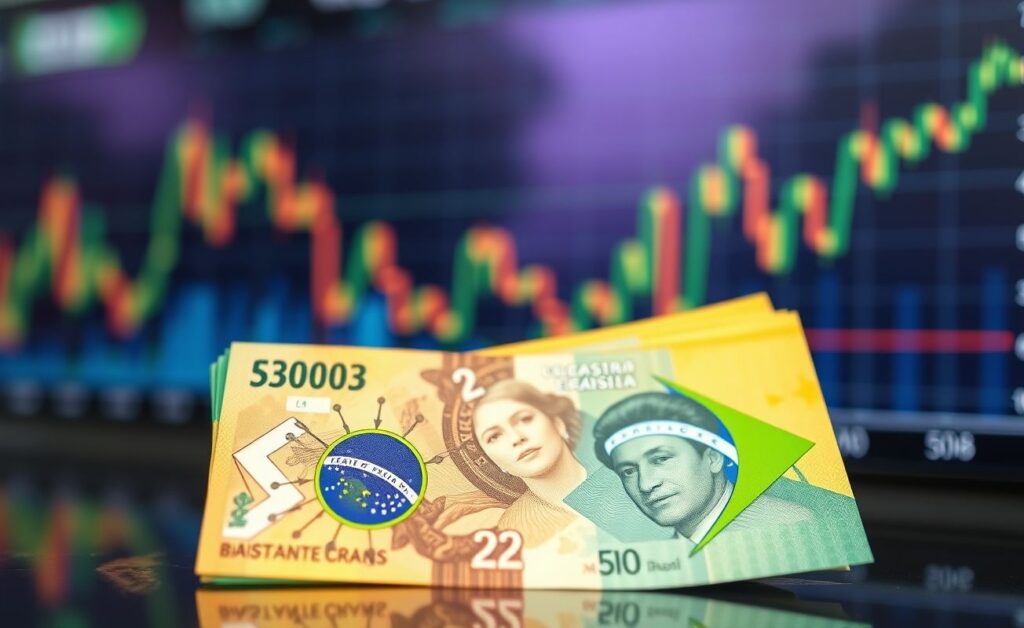 Gráficos e dinheiro ilustrando inflação, Selic e CDI