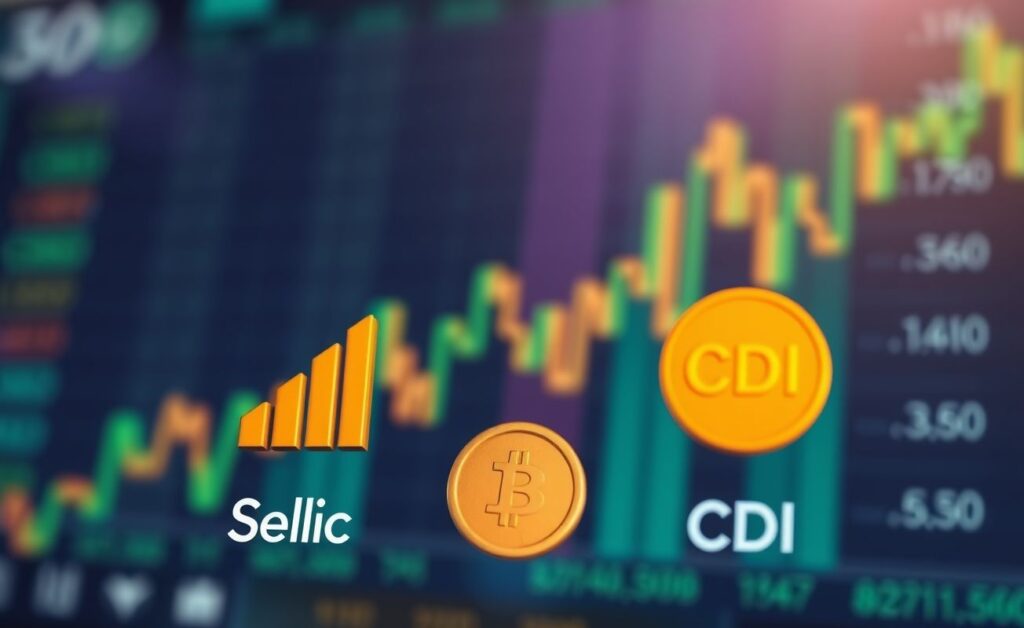 Gráficos de inflação, Selic e CDI em fundo desfocado