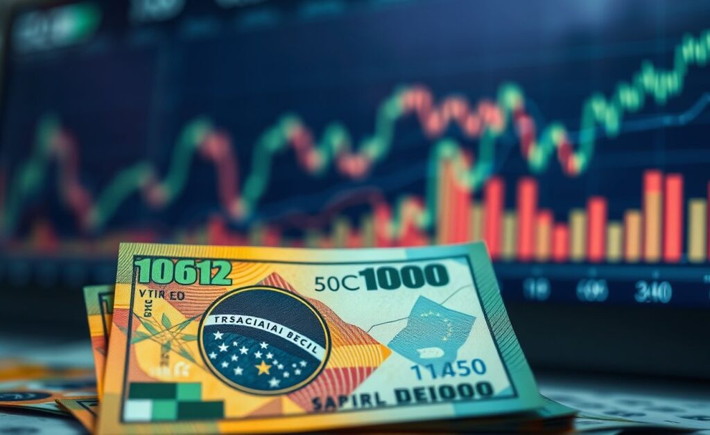Gráficos financeiros e notas de real, entendendo inflação, Selic e CDI